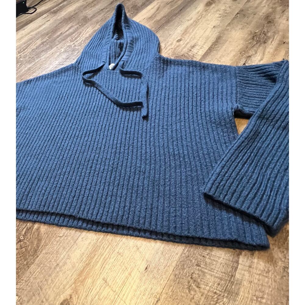 PINK Victoria's Secret Blue Ribbed Knit Pullover Hoodie Sweater NWOT Sz M - Picture 4 of 7